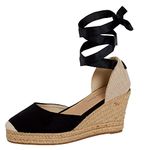 Lora Dora Womens Espadrille Wedge Sandals Ladies Strappy Hessian Wedges Summer Shoes Ankle Tie Leg Straps Black 5 UK