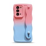 YYDSUNY for Samsung Galaxy Note 20 5G Case with Wrist Strap Stand, Gradient Color Cute Wavy Curly Camera Lens Cover Soft Silicone Shockproof Note 20 Phone Case 6.7" for Women Men (Pink Blue)