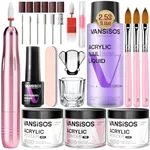 VANSISOS Acrylic Nail Kit with Drill: Professional Clear White Pink Acrylic Powder and Liquid Set with Nail Drill Acrylic Nail Brushes for Acrylic Nail Extension Application 0.5oz