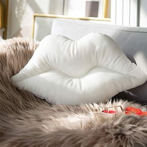 Ashler 3D Lips Throw Pillows Smooth Soft Velvet Insert Included Cushion for Couch Bed Living Room, True White, 24 X 12 inches