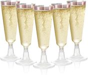 MATANA 96 Premium Elegant Plastic Champagne Flutes with Rose Gold Rim, 150ml - Reusable Toasting Glasses, Cocktail Prosecco Glasses for Weddings, Birthdays, Christmas, Parties