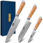 HOSHANHO Damascus Kitchen Knife Set, Ultra Sharp 8" Chef Knife, 7" Santoku Knife, 3.75" Paring Knife, Professional VG-10 Damascus Super Steel Chef Knife Set with Ergonomic Handle