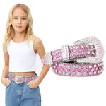 Monopa Kids Rhinestone Western Belt - Cowboy Cowgirl Belts with Bling Diamond Studded and Sequin Leather Belt for Jeans (90cm, Pink)