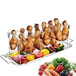 Fiakup Chicken Leg Wing Rack 14 Slots | Stainless Steel Metal Roaster Stand with Drip Tray | BBQ Roaster Stand with Drip Tray for Grill Smoker Oven for BBQ, Picnic