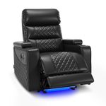 MCombo Electric Recliner Cinema Chair, Home Theater Seating with Adjustable Headrest & Arm Storage, TV Armchair with USB & LED Light, Faux Leather, FSC Certified HTS432 (Black, Single Seater)