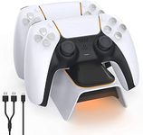 New World Upgraded PS5 Controller Charger, PlayStation 5 Charging Station with LED Indicator, High Speed, Fast Charging Dock for PS5 DualSense Controller, White