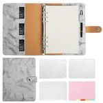 Colacoo A5 Round Ring Binder Notebook, 6 Rings Leather Loose Leaf Notebook with A5 Paper, Refillable A5 Personal Planner Budget Binder, Aesthetic Notebook for A5 Filling Paper (Marble Grey)