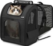 Pecute Pet Carrier Backpack, Large Cat Carrier Backpack, Expandable Cat Backpack with Breathable Mesh for Medium Large Cats, and Small Dogs, Dog Backpack Carrier for Travel Hiking Black