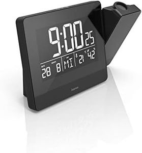 Hama | Reloj Despertador con proyección de la Hora en el Techo o Pared (con sensores táctiles, hasta 2 alarmas programables, Conexión USB para Cargar móviles), Color Negro