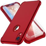 ORETECH Compatible With iPhone XR Case, with[2xTempered Glass Screen Protector] 360 Shockproof iPhone Xr Protective Ultra Thin Anti Scratch Hard PC Silicone TPU Bumper Case for iPhone xr 2018 - Red