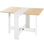 HOMCOM Drop Leaf Table Wood Folding Dining Table Multi-Use Side Table Dining Desk Space Saving Home Furniture White/Oak