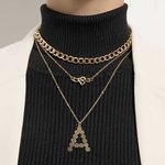 Atentuyi Punk Layered Necklaces Gold Choker Cuban Chunky Chain Long Pendant Letter A Necklace Flat Curb Link Chain Thick Chain Multilayer Collar Necklace Jewelry for Women Girls and Man