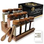 Deer & Oak Premium Spice Rack Made in Acacia - Spice Rack with 12 Jars, Spoon, Funnel, Shaker Spout & 48 Stickers - Spice Rack Wooden for Inside Cupboard - Spice Organiser - Spice Storage -Spice Shelf