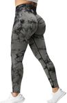 YEOREO Scrunch Butt Lift Leggings for Women Workout Yoga Pants Ruched Booty High Waist Seamless Leggings Compression Tights, #0 Tie Dye Black Grey, Small