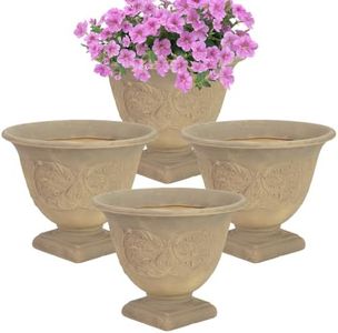 Sunnydaze Darcy 16" Double-Walled Resin Outdoor Planter Pot - Fade-Resistant Beige Finish - Set of 4