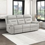 Lexicon Reclining Sofa for Living Room, Double Recliner RV Couch, Manual Wall Hugger Recliner, Home Theater Seating Leather Match Reclining Sofa with Pillow Top Armrests, 87''W Couch, Silver