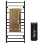 JSLOVE Towel Warmer Wall Mounted Heated Towel Racks with Built-in Timer, Plug-in/Hardwired Stainless Steel Hot Towel Rack, Heated Drying Rack Brushed Polish (Black, 12 Bars)