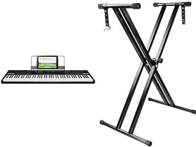 Alesis Recital - Piano Numérique/Clavier de 88 Touches Semi-Lestées, avec Un Adaptateur Secteur, des Enceintes Intégrées et 5 Voix Premium & Support pour clavier réglable double embase RockJam