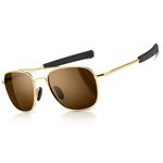 SUNGAIT Men's Military Style Polarized Pilot Aviator Sunglasses - Bayonet Temples (Gold Frame/Brown Lens, 55) SGT285JKC-IN