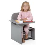 Toddler Desk and Chair Set, Kids Desk Chair with Storage Bin, Children Mysize Chair Desk for Arts Crafts, Snack Time, Homeschooling, Homework, Activity Table Set for Ages 3+, Playset Furniture, Grey