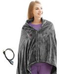 REWIAR USB Heated Shawl Blanket Electric 3 Settings Wearable Throw, Soft and Cozy, for Home & Office Use, Buttons Design, 150 x 85cm (Blanket.)