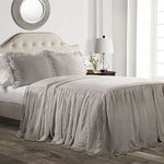 Lush Decor Ruffle Skirt Bedspread Set - 3 Piece Luxurious Farmhouse Bedding Set - Elegant, Charming Ruffle Detail - Timeless Style & Classic Design - Soft and Lightweight - Full, Gray