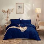 YORKSHIRE BEDDING King Size Duvet Cover Sets - Soft & Breathable Brushed Microfibre Plain Duvet Cover with Pillow cases - Button Closure Quilt Cover Bed Set - Navy