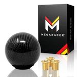 Mega Racer Black Carbon Fiber Shift Knob - Round Ball Gear Shifter for Buttonless Automatic and 4, 5, 6 Speed Manual Transmission Vehicles, 1 Piece