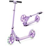 COSTWAY Folding Kick Scooter, 2 Flash Wheels Scooter with 3-Level Adjustable Handlebar, Rear Foot Brake and Carrying Strap, Sports Scooters for Kids Teens Adults (Purple)