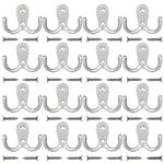 Umsole 10 Pieces Double Prong Robe Hook Retro Cloth Hanger with 20 Pieces Screws in Matte Nickel,Silver