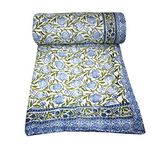 Craft Venture Handmade 100% Pure Cotton Jaipuri Razai/Rajai Traditional Sanganeri Handblock Print Double Bed Quilt Razai - Dohar AC Blanket - (90 X 108 Inches) King Size with Bag. (Multicolor 7)