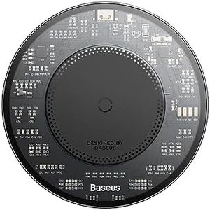 Baseus Wireless Charger - Simple 2, 15W, USB-C to Type-C Cable, Qi-Certified, Black, Compatible with Apple and Android Smartphones