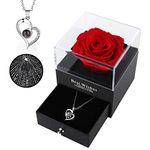 LOVCAS Women's Real Red Rose Necklace, I Love You in 100 Languages, Mother's Day Gifts for Mom, Anniversary, Valentine's Day, Birthday