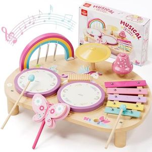 Lehoo Castle Musical Instruments, Montessori Toys for Babies, Unicorn Baby Toys with Xylophone, Drum, Wooden Baby Musical Toy for 1 2 3 Year Old Girls