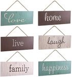 Excello Global Products Hanging Home Decor Sign with Sawtooth Hook and Jute Hanging Rope (Home, Family, Love, Laugh, Live, Happiness in Brown/Red/Navy colorway)