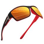 Jim Halo Polarized Sunglasses for Men Women Wrap Around Sprot Sun Glasses for Cycling Fishing Driving Black Red/Mirror Red