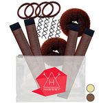 Hawwwy 12-piece Hair Bun Maker - Easy Fast Bun Tool, Short Long Thin Hair Women Girls Kids Toddler - Hair Accessories for Women - Brown Large (2 Donuts,2 Magic Snap & Roll, 4 Spin Pins)