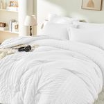 JOLLYVOGUE White Comforter Set 7 Pieces - King Size Seersucker Bed in a Bag Bedding Set for All Seasons - Soft and Comfortable - Machine Washable