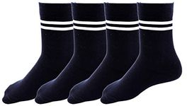 RC. ROYAL CLASS Boys & Girls Navy Blue Colour With White Strips Cotton Calf Length School Socks (Pack of 4 Pairs)(5-6 Years)