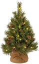 National Tree Company 3 ft Pre-Lit Mini Artificial Christmas Tree, Pinecones, 35 Clear LED Lights, 144 Tips, Timer, Burlap Base, Green
