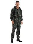 TiaoBug Unisex Men Waterproof Coveralls Reflective Hooded Rain Suit Raincoat Jumpsuit Romper Workwear Camouflage M