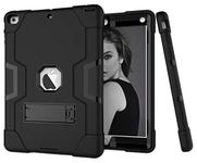 HyFone Case for iPad Air 9.7" - Rugged Sturdy Shockproof Heavy Duty Durable Full Body Protective Kickstand Cover Case for iPad A1474 A1475 A1476 - [Black/Black]