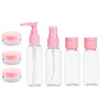 TEMPERIA (7pcs) Travel Bottles for Toiletries - Refillable Empty Mini Small Container Travelling Kit Set for Shampoo, Cosmetics & Other Essentials - with Pouch (Random Colours)