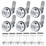 RealPlus Combination Cam Locks 1-1/8" Cylinder Cabinet Lock Security Combi-Cam Locks Password Coded Lock Secure Files Drawers RV Storage Locks (6 Pack, Chrome Finish)