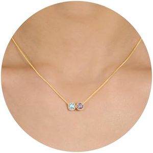 Sistble June Birthday Gifts for Women, Christmas Gifts March Birthstone Necklace 14K Gold Aquamarine Necklace 2 Birth Stones Valentines Day Gift for Her Alexandrite Jewelry