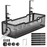 Under Desk Cable Management Tray Black, Cinati Cable Management Under Desk No Drill, Cable Tray with Clamp for Desk Wire Management,Desk Cable Management Box for Office, Home - No Damage to Desk