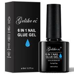 Gelike ec Gel Nail Glue - 6 in 1 UV Nails Glue Base Coat for Nail Tips, Strong Adhesive for False Nails, Acrylic tips, Press on Nails