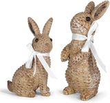 MicoSim Rattan Effect Resin Bunny Easter Decor,Table Rabbit Easter Decorations,Spring Bunnies Decoration Statue Figurine for Home Farmhouse (Brown, Small-Pair)