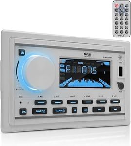 Pyle Boat Bluetooth Marine Stereo Receiver-Marine Head Unit Double DIN Stereo Receiver Power Amplifier&Speaker Kit-Hands-Free Calling,AM/FM/MP3/BT/USB/AUX-Remote,Speakers-Pyle PLMR3DNWT(White)