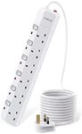 PARTH Surge Protected Extension Lead 3m Cable - 6 Way Surge Protection Multi Plug Extension with Individual Switches - UK Sockets Wall Mounted Power Strip 13A/3250W for Home, Motorhome, Travel, Office